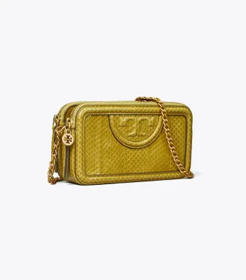 Tory Burch Fleming Snake-Print Double-Zip Mini Bag