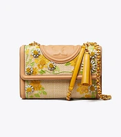 Fleming Embroidered Straw Convertible Shoulder Bag