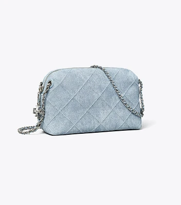 Fleming Soft Denim-Print Suede Crossbody Bag