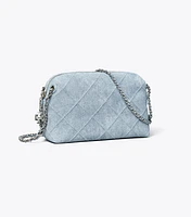 Fleming Soft Denim-Print Suede Crossbody Bag