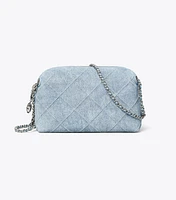 Fleming Soft Denim-Print Suede Crossbody Bag