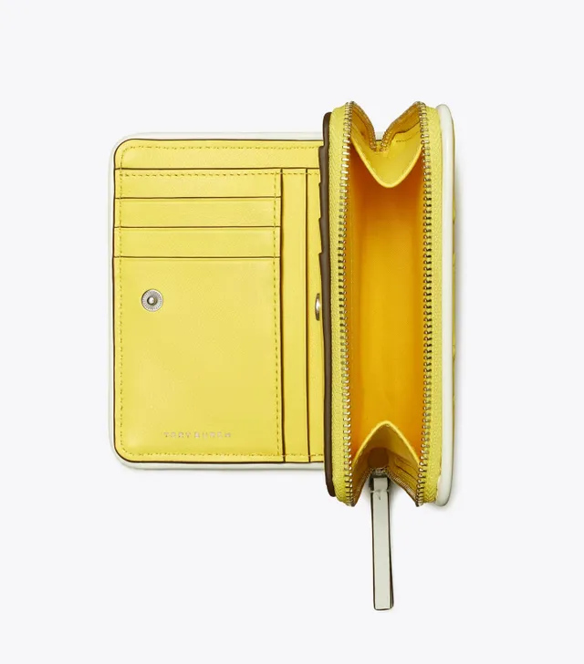 Tory Burch Fleming Soft Patent Border Bi-fold Wallet in Yellow