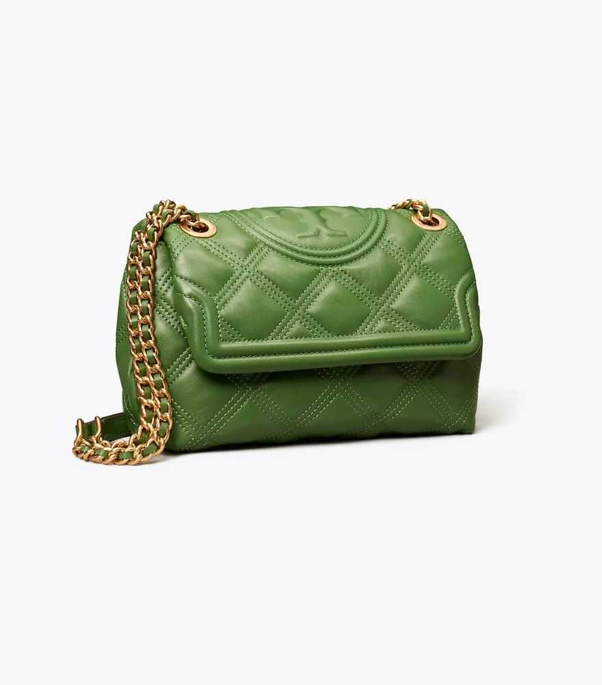 Tory Burch Fleming Embossed-logo Quilted Crossbody Bag In Green
