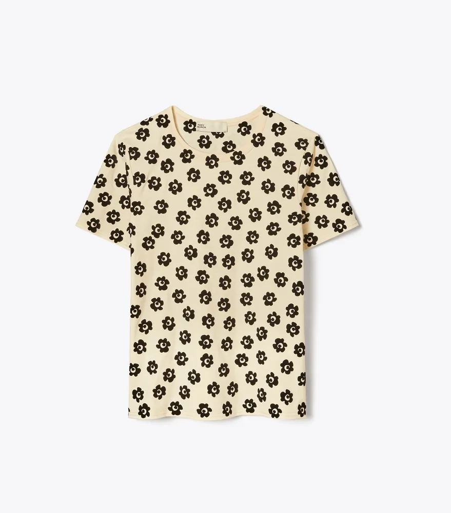 Tory Burch Women's Checkerboard T-Shirt in Black/French Cream, Size M