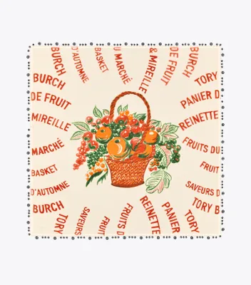 Fruit Basket Cotton Square Scarf with Trim