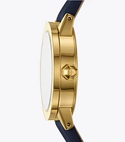 Gigi Watch, Navy Leather/Gold-Tone, 28 MM