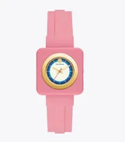 Izzie Watch, Pink Rubber/Ivory, 36 X 36 MM