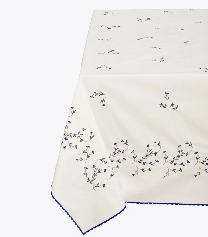 Jolie Fleur Embroidered Square Tablecloth