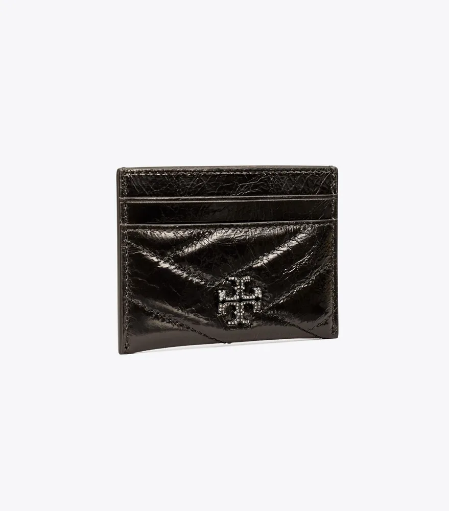 Tory Burch Kira Chevron Metallic Logo Chain Wallet in Black