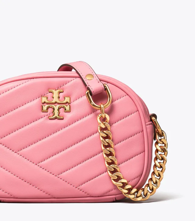 Tory Burch Kira Chevron Coated Small Camera Bag in Pink Leather