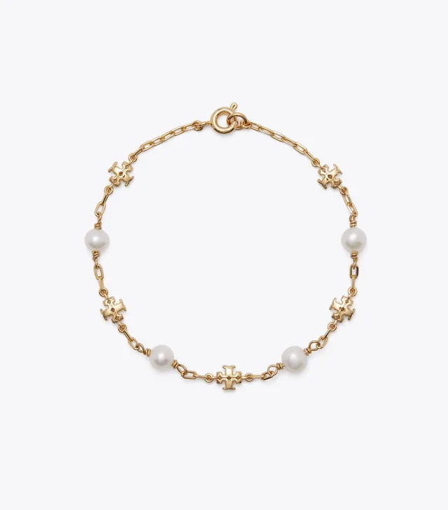 Tory Burch Gold-Tone Kira Clover Crystal Chain Bracelet
