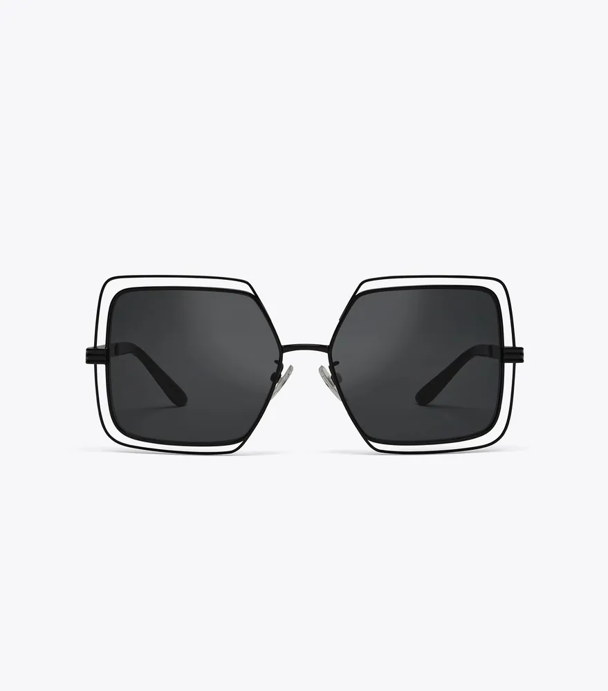 Kira Stripe Open-Wire Square Sunglasses