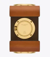 Leather Cuff Watch, Gold-Tone Stainless Steel
