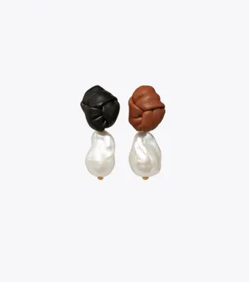 Leather Knot Pearl Drop Earring