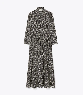 Long Printed Poplin Shirtdress