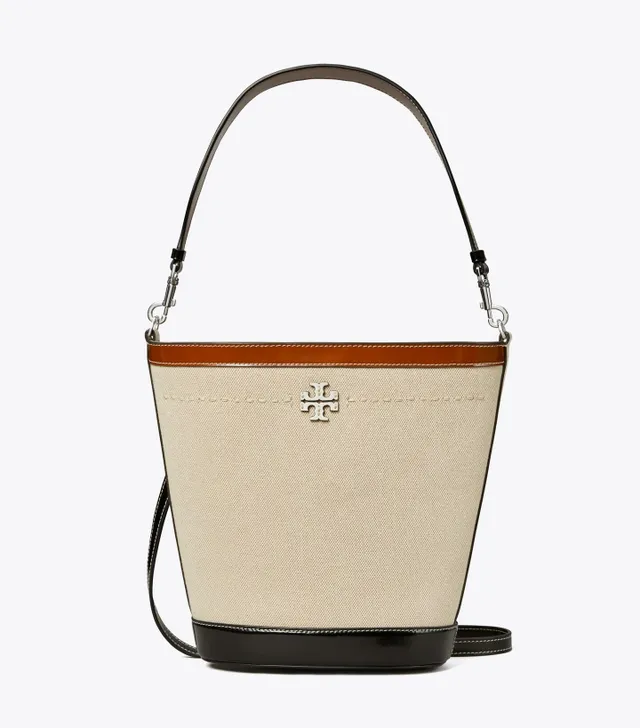 Tory Burch Mcgraw Woven Plaid Small Bucket Bag