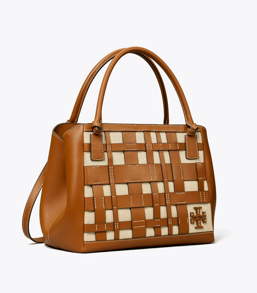 Tory Burch Mcgraw Dragon Woven Small Bucket Bag in Brown