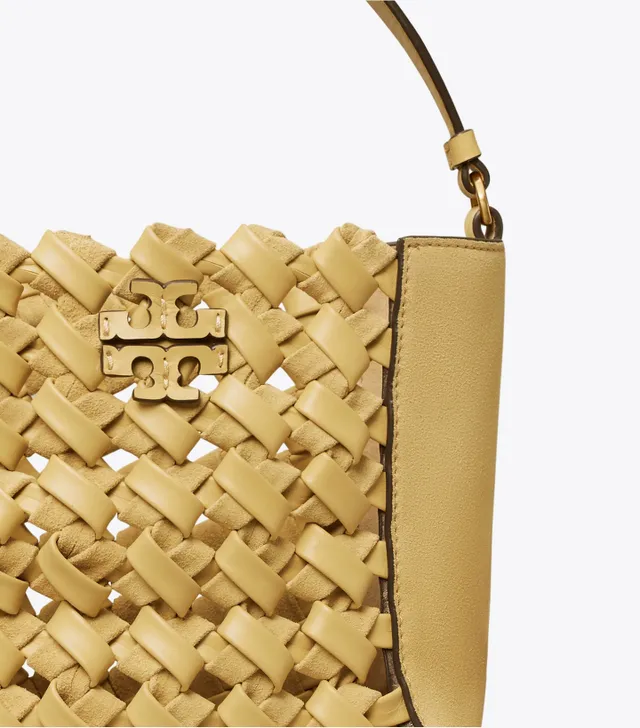 Tory Burch Mcgraw Small Croc-embossed Leather & Suede Bucket Bag