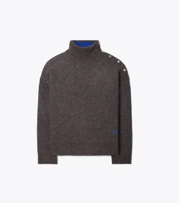 Merino Snap Shoulder Mockneck