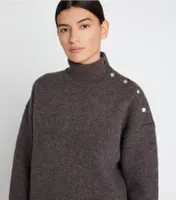 Merino Snap Shoulder Mockneck