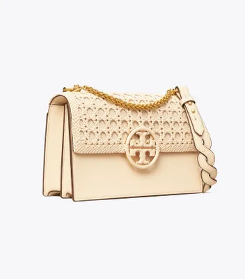 TORY BURCH Miller Basket Weave Moose Shoulder Bag