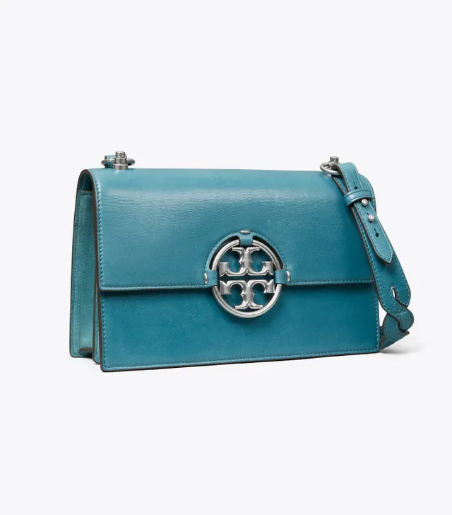 Tory Burch Brisk Blue Miller Glazed Leather Wallet Crossbody Bag