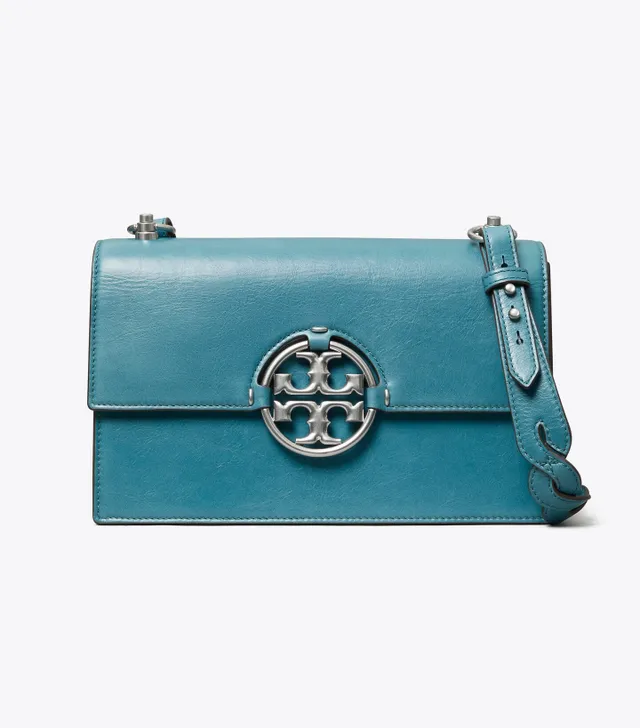 Tory Burch Brisk Blue Miller Glazed Leather Wallet Crossbody Bag