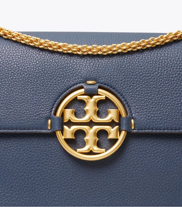 Tory Burch Brisk Blue Miller Glazed Leather Wallet Crossbody Bag