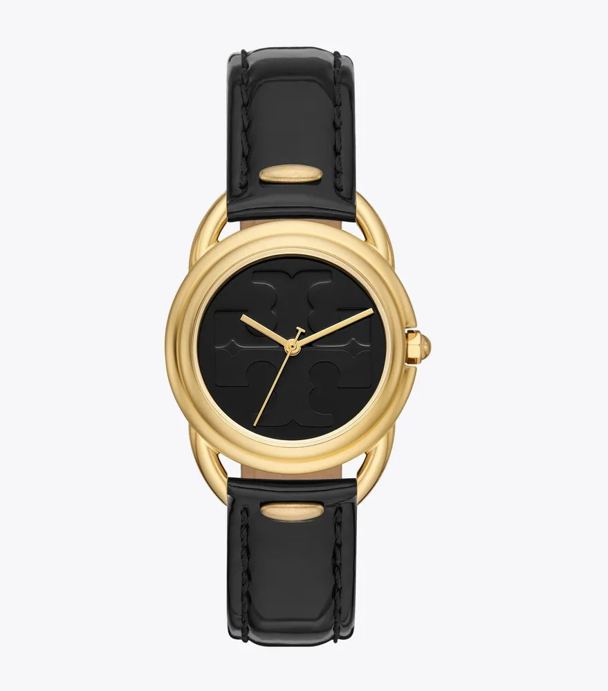 Miller Watch, Black Patent Leather/Gold-Tone Stainless Steel