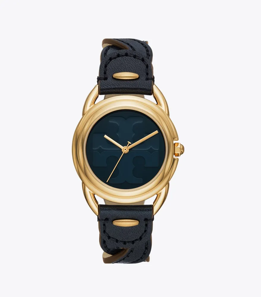 Miller Watch, Navy Leather/Gold-Tone Stainless Steel, 32 x 40MM