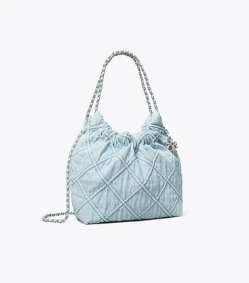 Mini Fleming Soft Denim Hobo Bag