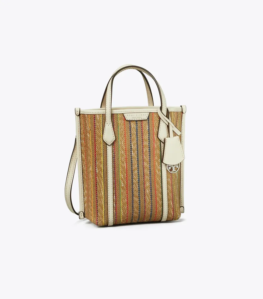 Tory Burch tote bag large multicolor striped double handle leather bag