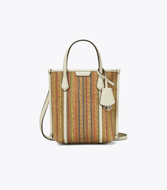Tory Burch Tote Bag in Brown Leather with Front White Stripe