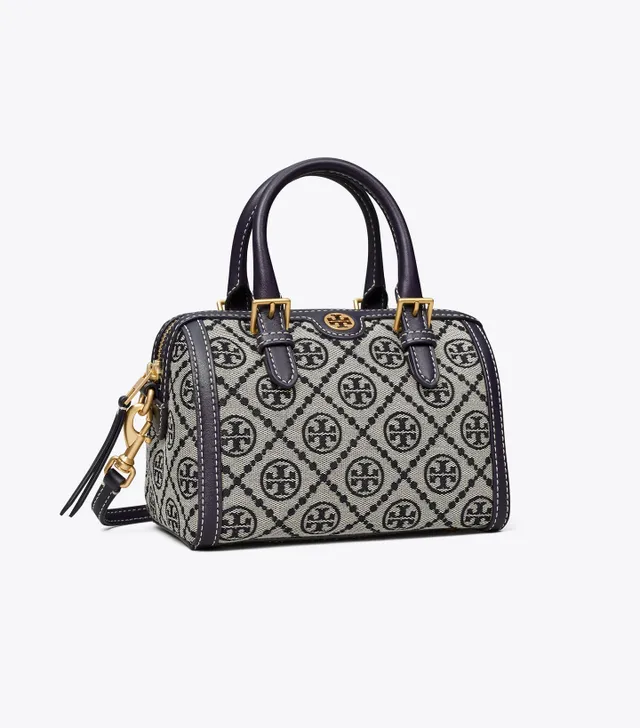 Tory Burch T Monogram Coated Canvas Small Tote in Black