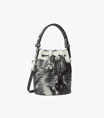 Mini T Monogram Cat Print Bucket Bag