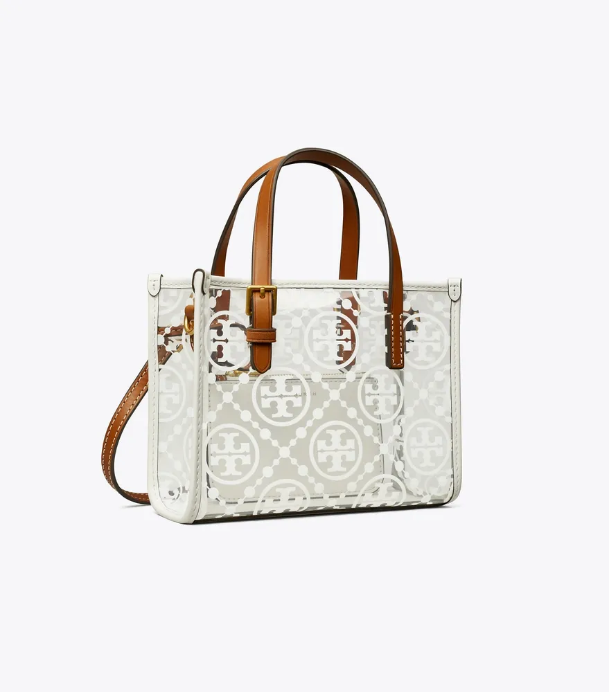 Tory Burch Small T Monogram Tote Bag For Women (Grey, OS)