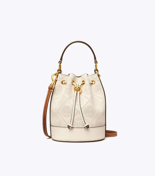 Tory Burch Mini T Monogram Laser-cut Tote in White