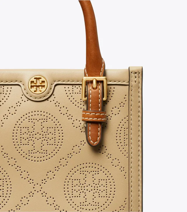 Tory Burch Mini T Monogram Perforated Leather Crossbody Tote