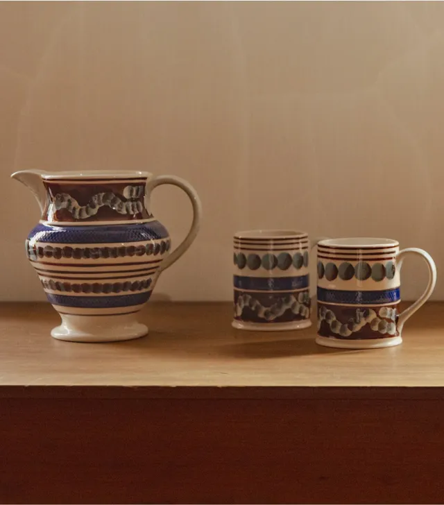 Brasserie Blue-Banded Porcelain Mugs