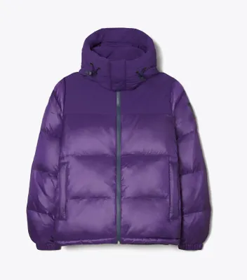 Nylon Contrast Hooded Down Puffer