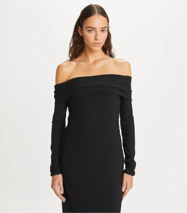 tory burch off the shoulder dress Tory Burch Off-Shoulder Mesh Dress