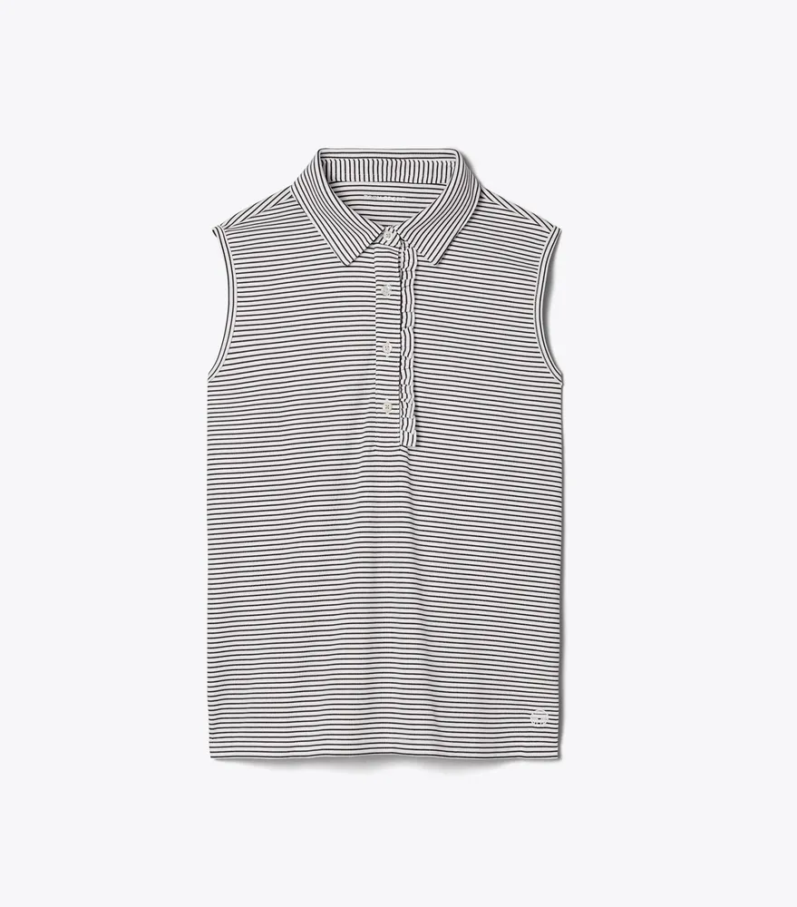 Performance Striped Sleeveless Ruffle Polo