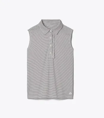 Performance Striped Sleeveless Ruffle Polo