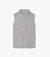 Performance Striped Sleeveless Ruffle Polo