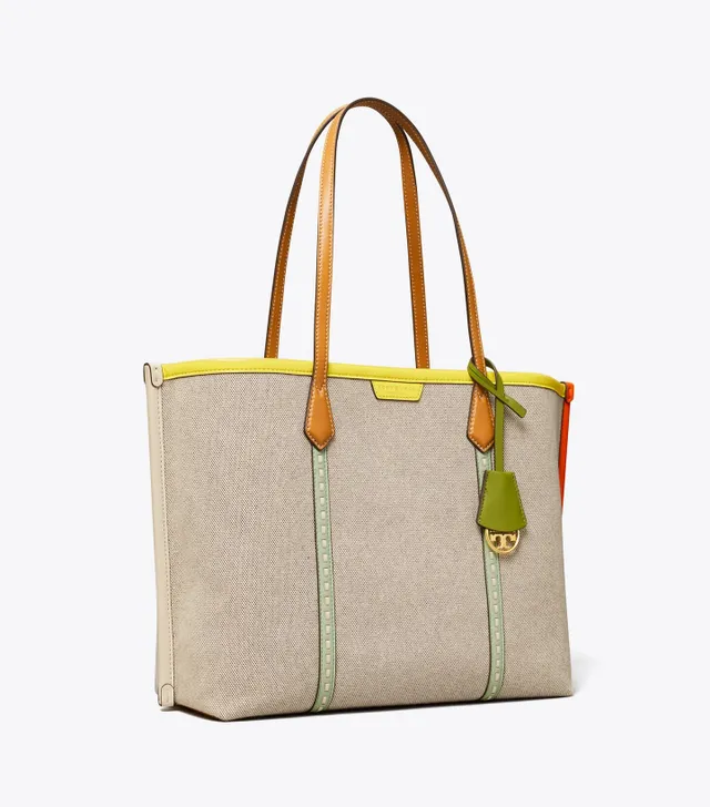 Tory Burch Gemini Link Canvas Top-Zip Tote- Gray Heron 