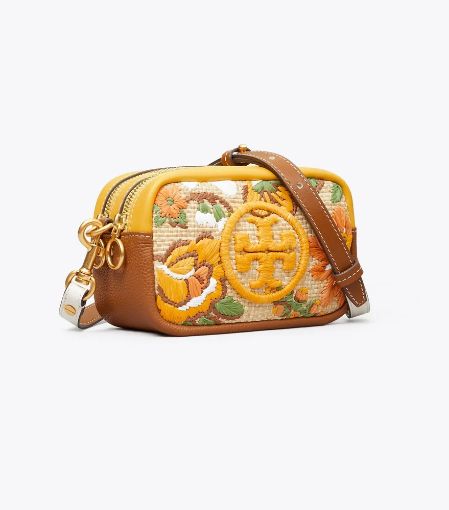 Tory Burch Perry Bombe leather Top double zip floral Crossbody Bag