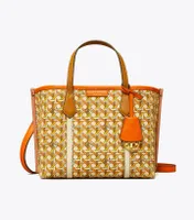 Perry Printed Canvas Small Triple-compartment Tote Bag In Orange Caning  Logo Geo