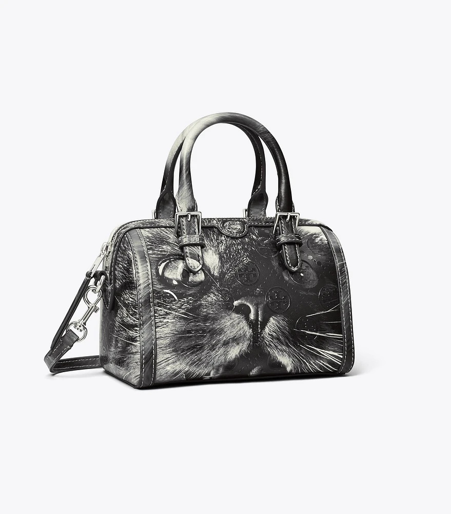 Petite T Monogram Cat Print Barrel Bag