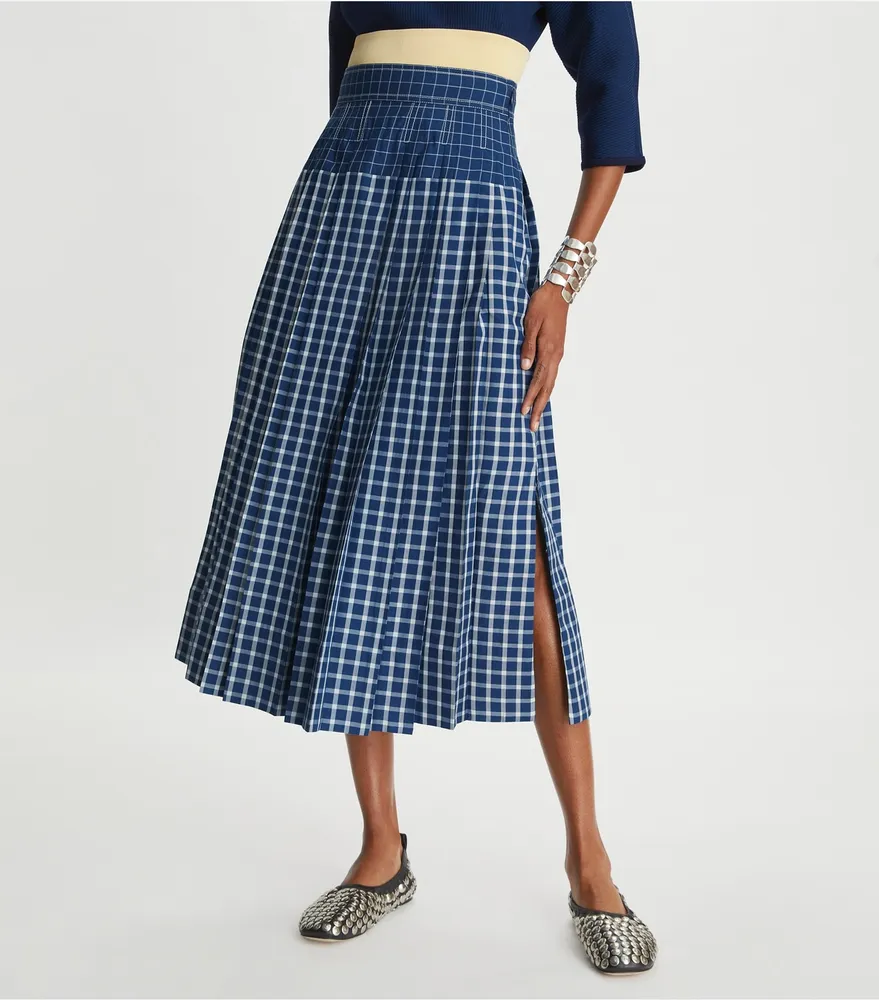 Picnic Plaid Silk Pleated Skirt