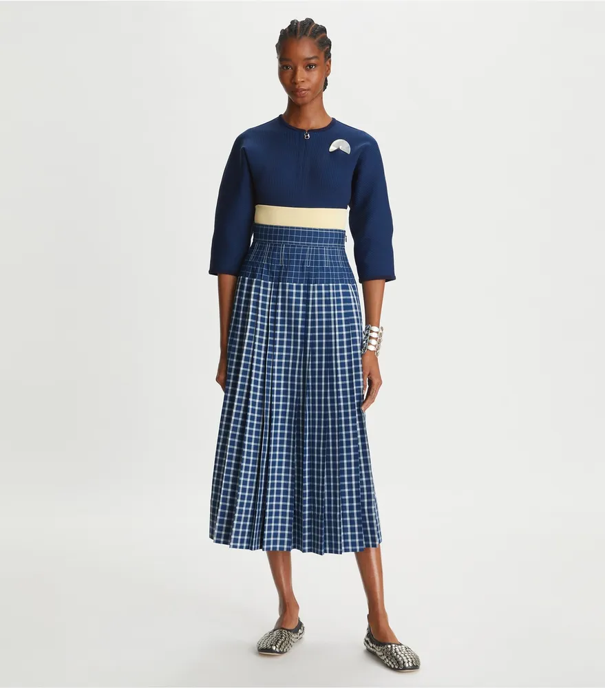 Picnic Plaid Silk Pleated Skirt